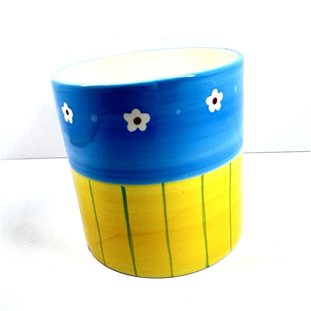 Vigor Ceramic Cartoon Dog Planter Pot Blue Yellow Vintage 5 Inch Flower Pot Deco